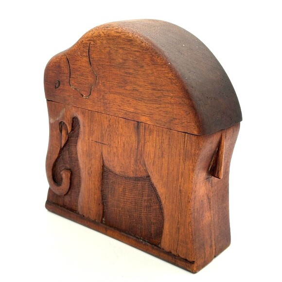 Vintage Wooden Elephant Cigarette Case Hand Carved Holder Storage Hinged - Picture 15 of 16